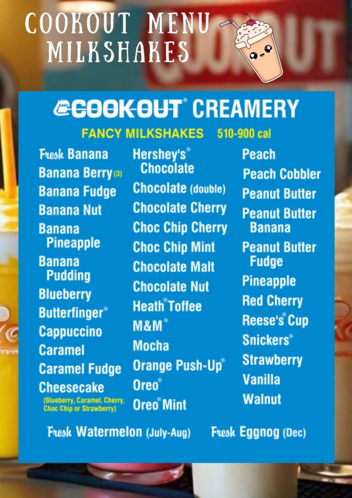 Cookout menu milkshakes 2 cookout menu miklshakes