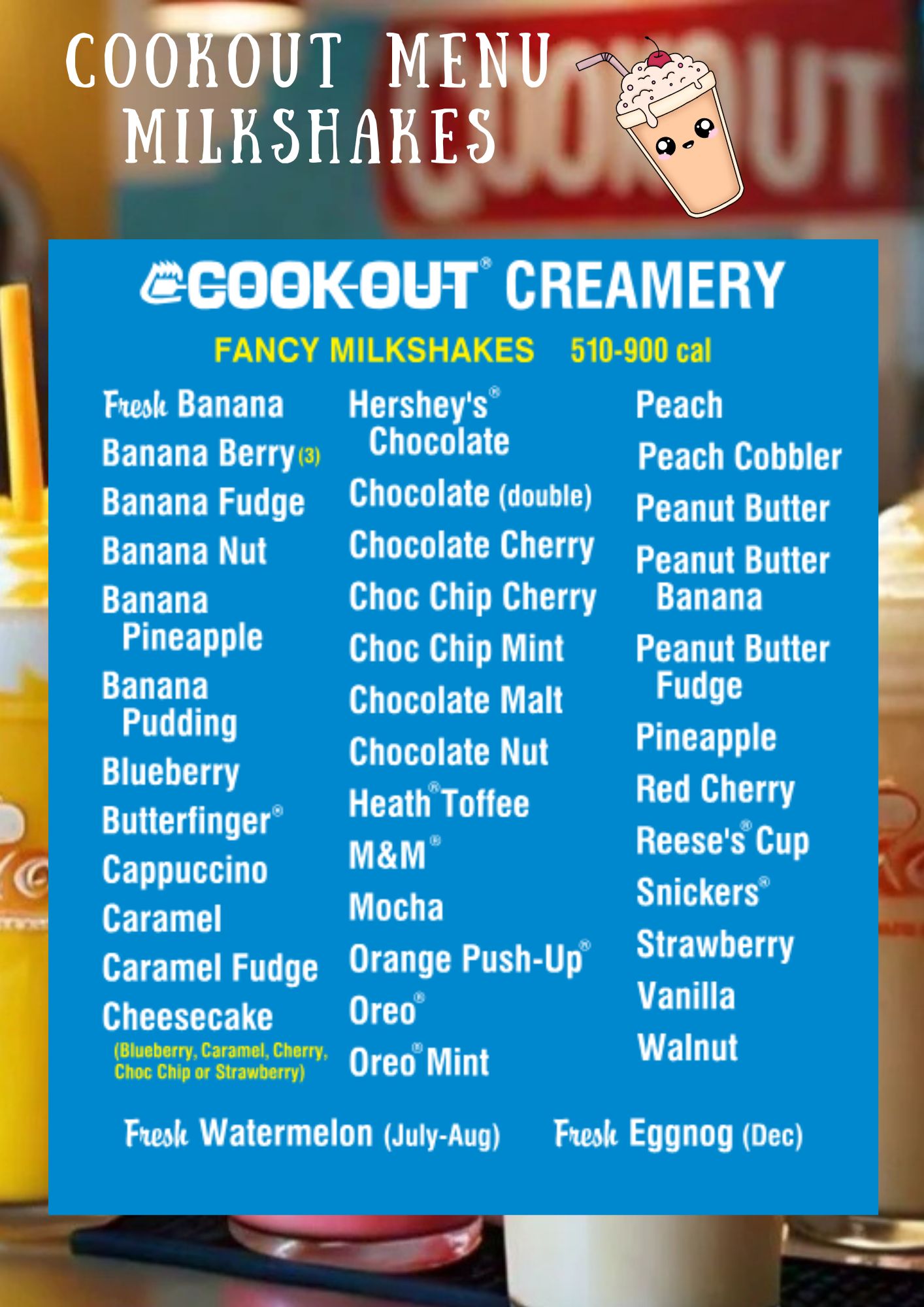 Cookout Menu Milkshakes With Latest Prices